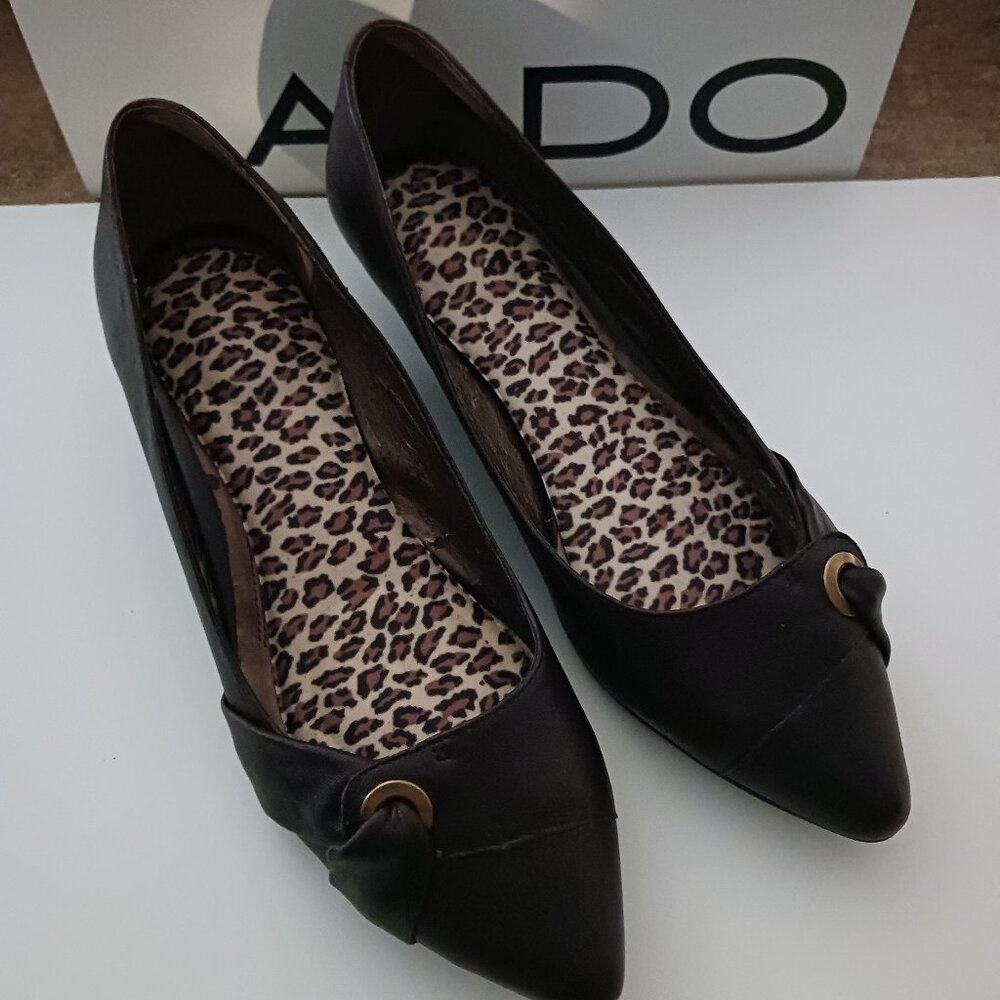 ALDO Rochlin-22 Low Wedge Heel Leather Dress Formal Shoes Brown Size 7/38 B - Picture 5 of 15
